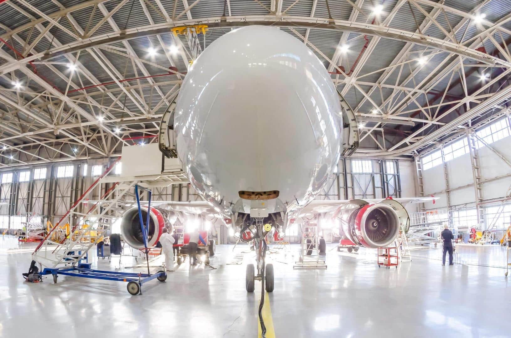 an airplane in a hangar