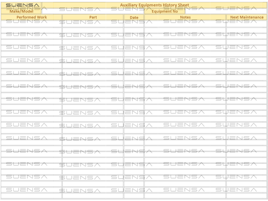 Auxiliary Equipment Maintenance History Sheet