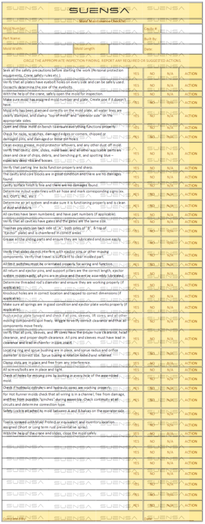 Mold Maintenance Checklist