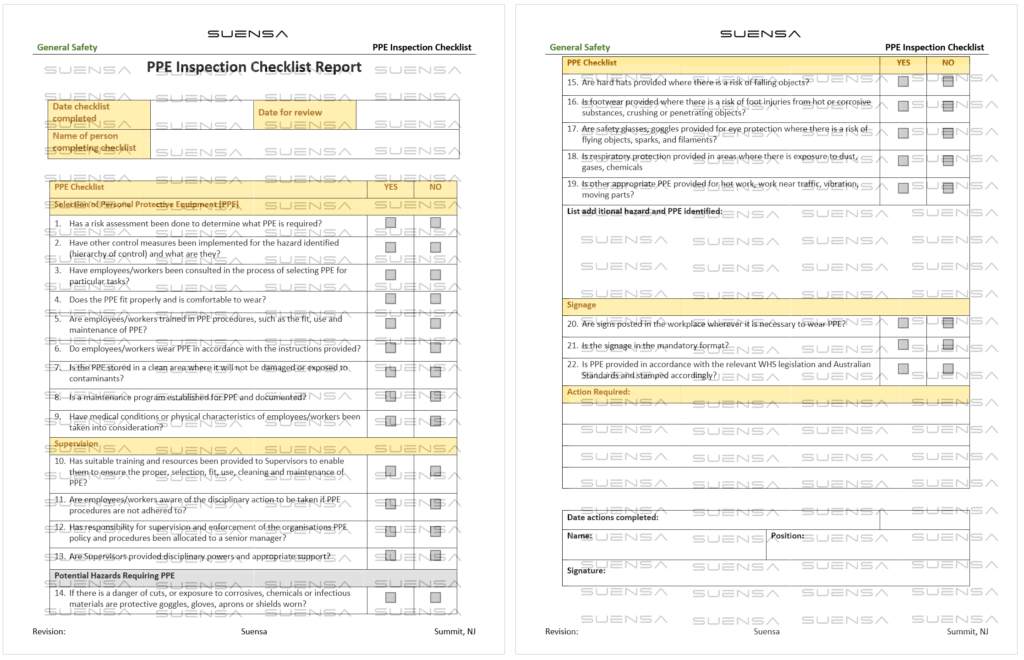 PPE Inspection Checklist