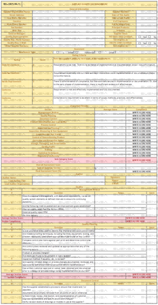 Supplier Quality Assesment Checklist