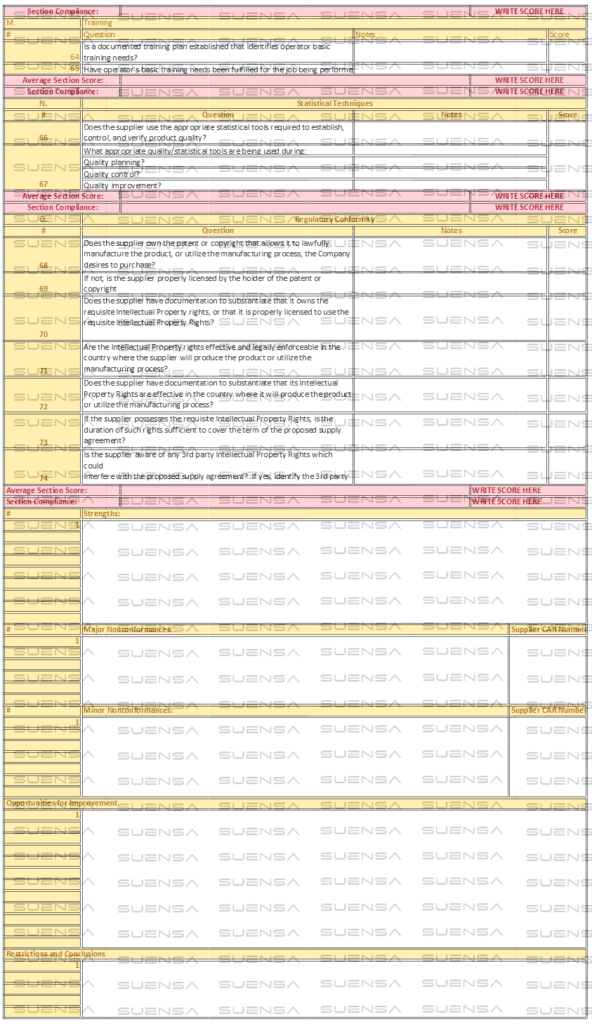 Supplier Quality Assesment Checklist