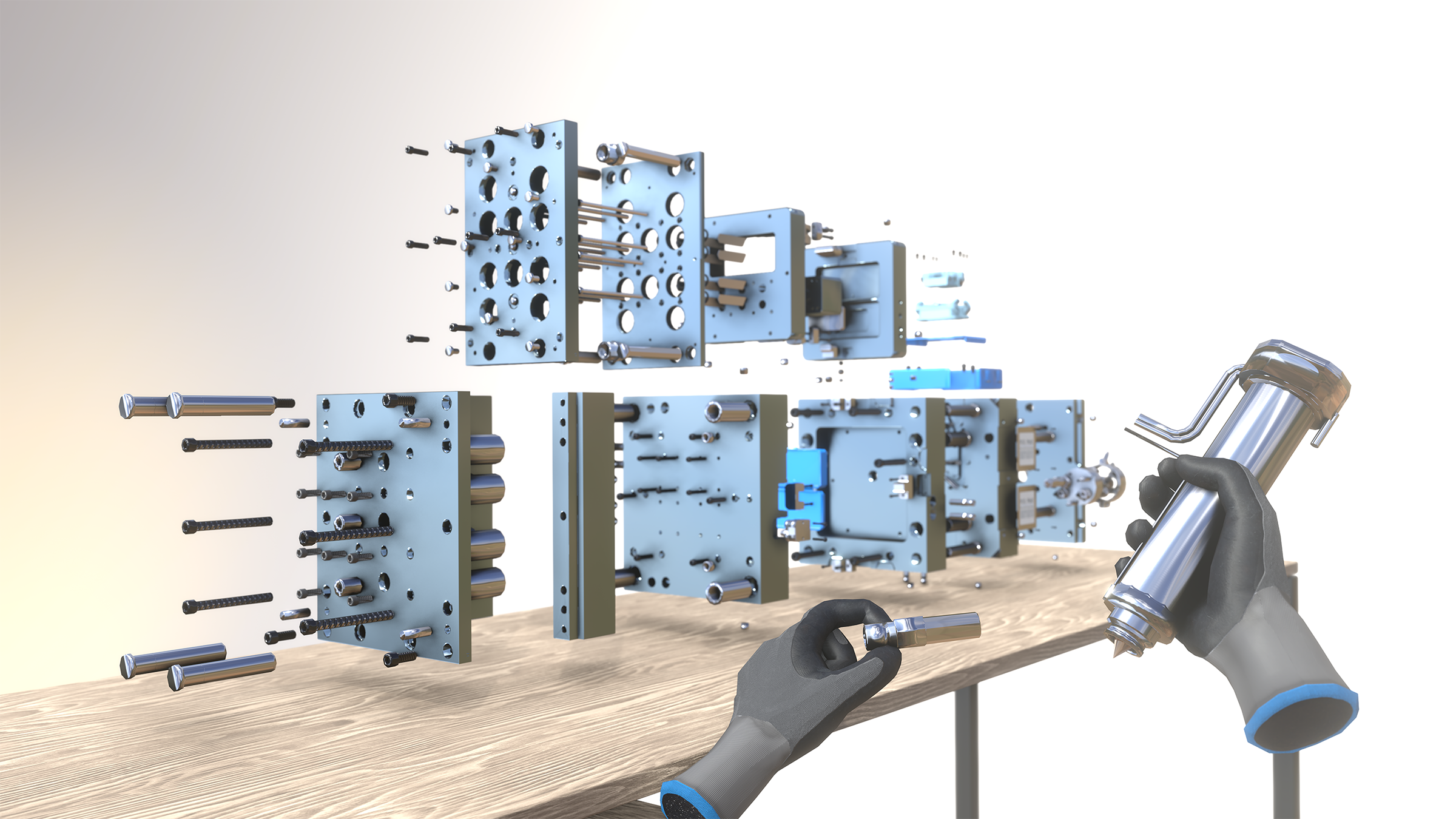 injection molding mold exploded view