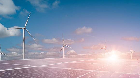 renewable energy wind turbine and solar panels